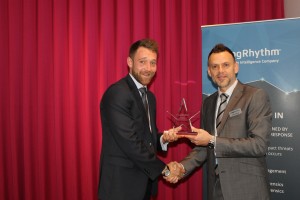 Ben Butler from Nettitude’s Account Management Team accepts Nettitude’s award from Stuart Quinsey, Director - Business Development & Channels EMEA/APAC at LogRhythm