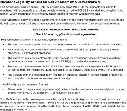 SAQ A Merchant Eligibility Criteria for Self-Assessment Questionnaire A